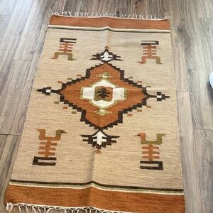 Southwestern Wool Kilim Rug in Rust, Cream & Olive